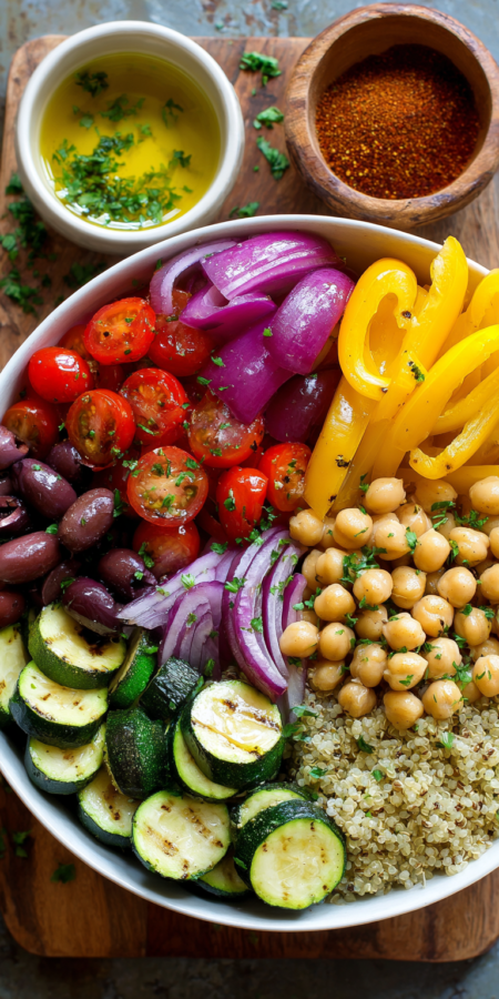 Grilled Veggie Mediterranean Recipes Bowl served warm with cozy spices