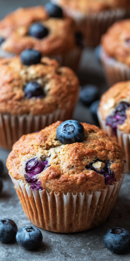 Healthy Blueberry Banana Oat Muffins served warm with cozy spices