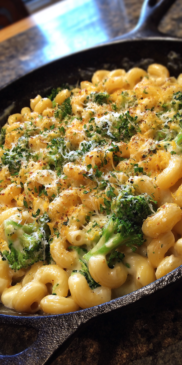 Healthy One Pot Broccoli Mac & Cheese served warm with cozy spices