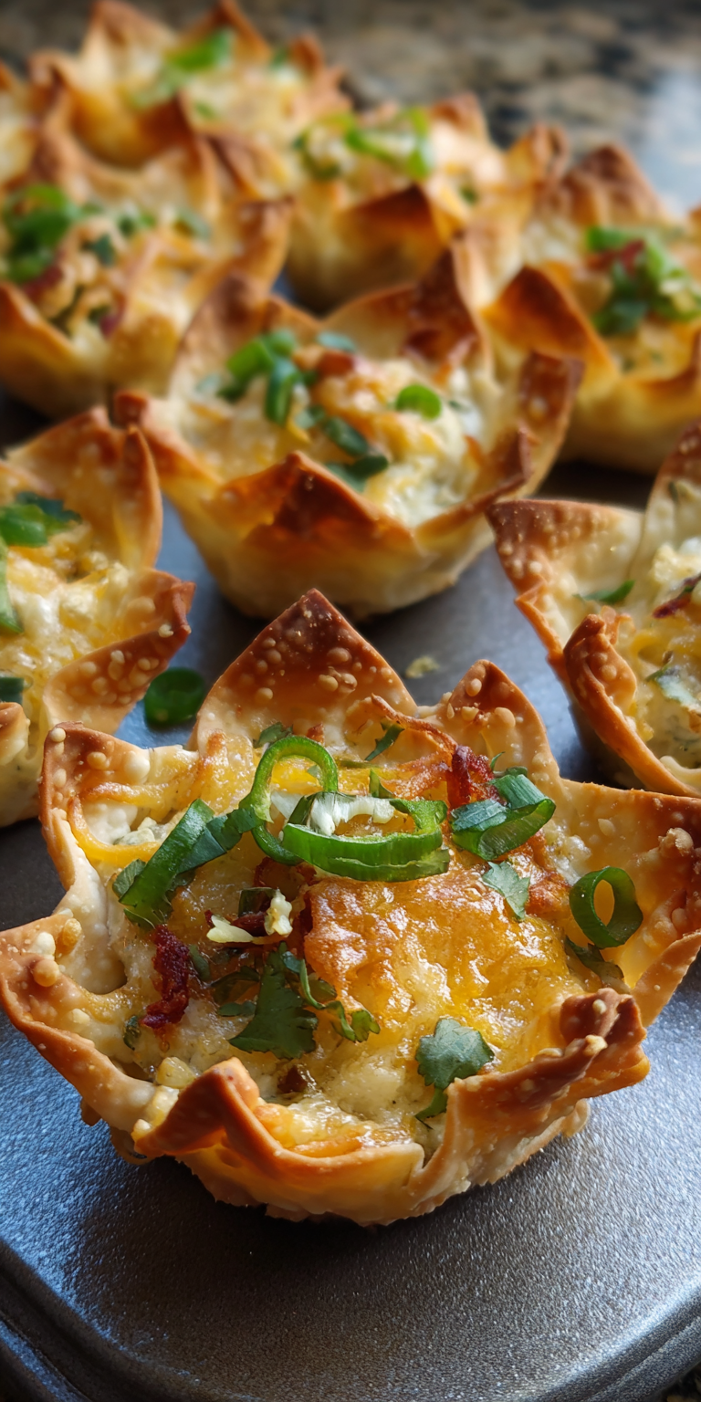 Jalapeno Popper Wonton Cups served warm with cozy spices