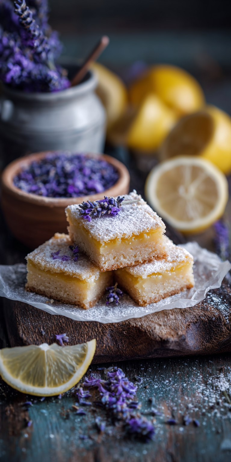 Lavender Lemon Bars Shortbread Crust served warm with cozy spices