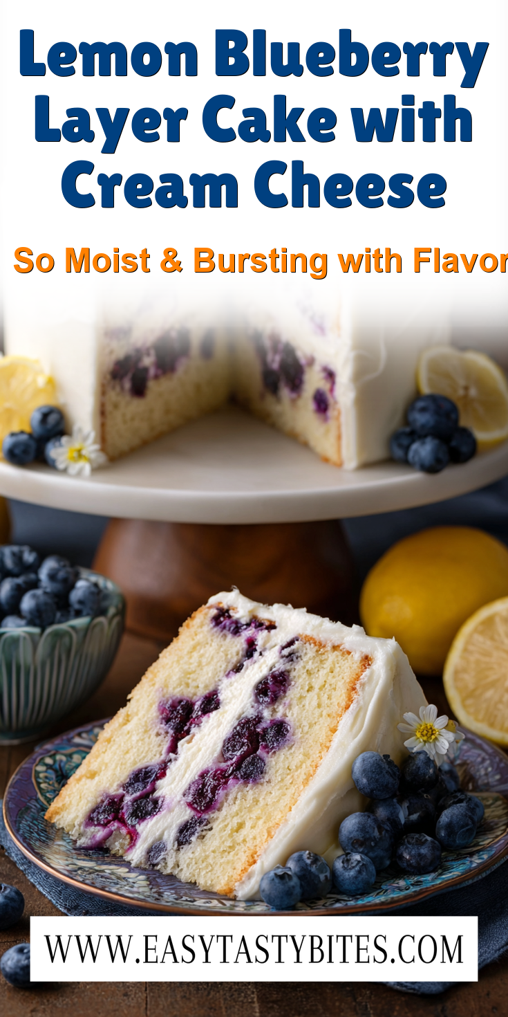 Lemon Blueberry Layer Cake with Cream Cheese served warm with cozy spices