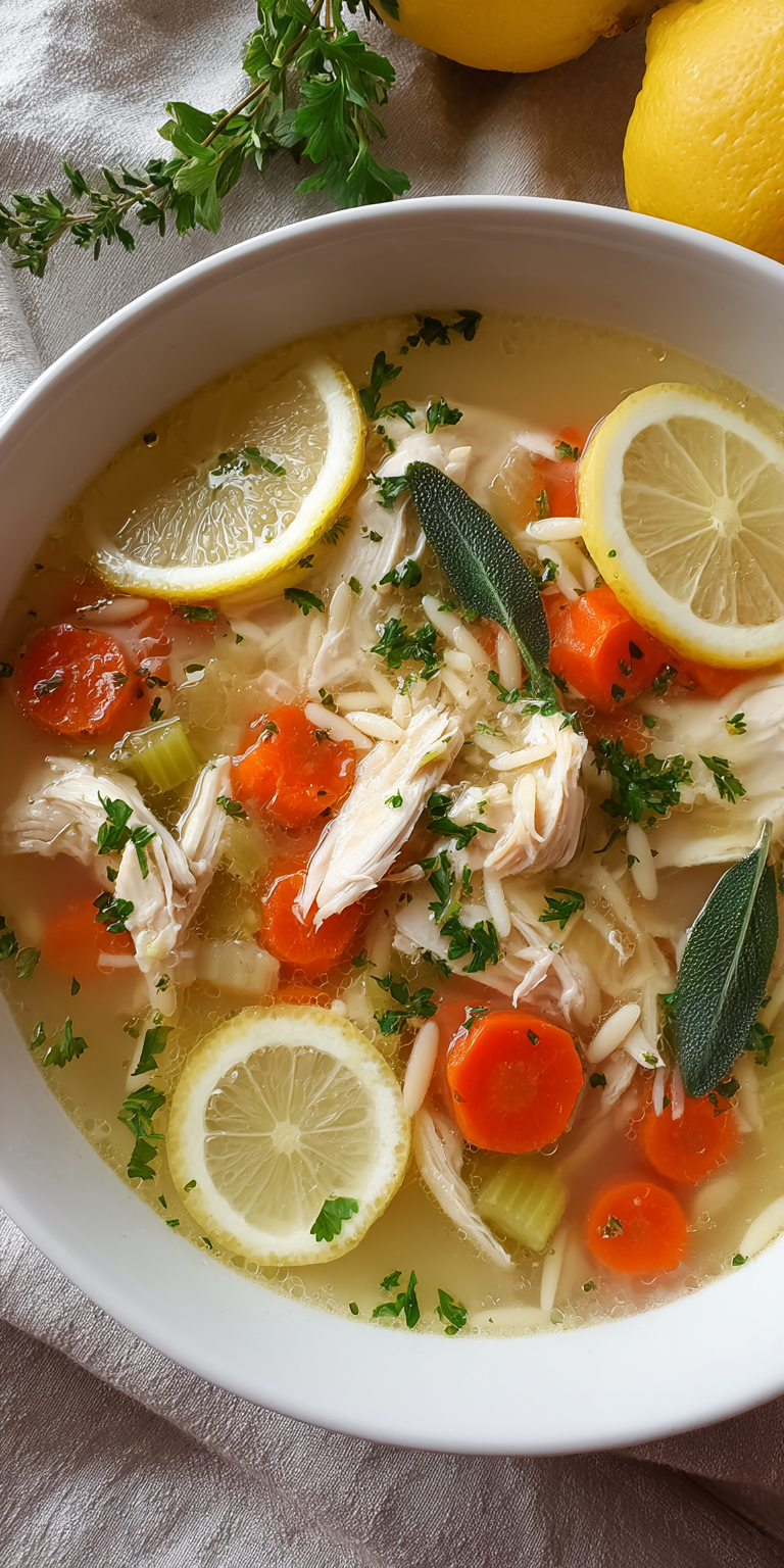 Lemon Chicken Orzo Soup served warm with cozy spices