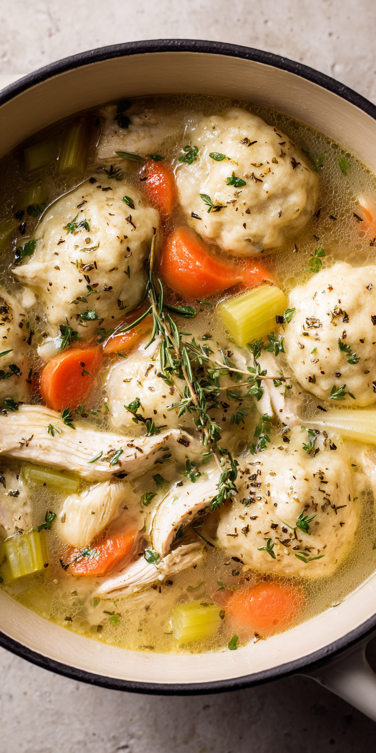Lemon Herb Chicken And Dumplings served warm with cozy spices