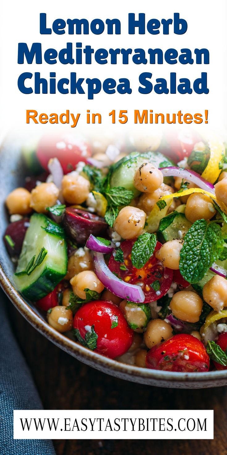 Lemon Herb Mediterranean Chickpea Salad served warm with cozy spices
