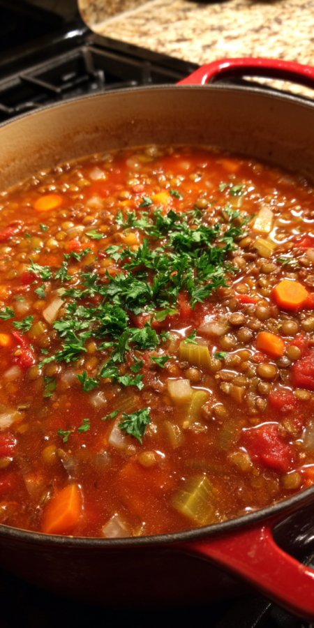 Lentil Soup Mediterranean Recipes Pot served warm with cozy spices
