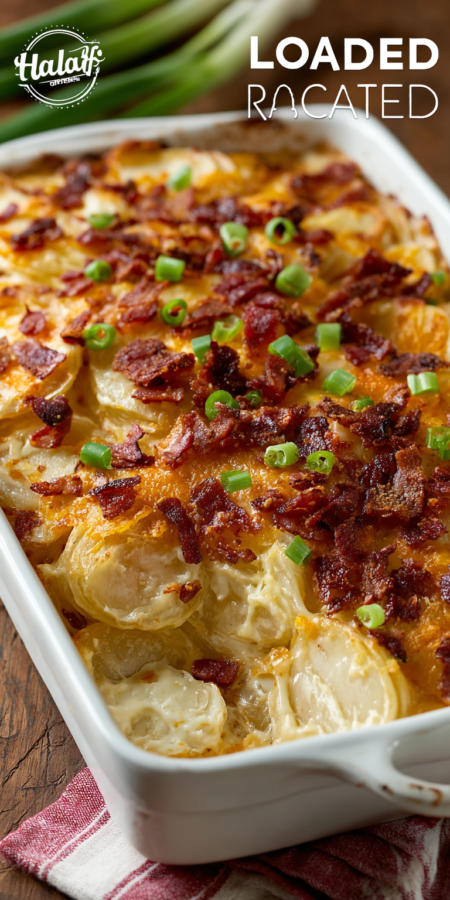 Loaded Bacon Scalloped Potatoes served warm with cozy spices