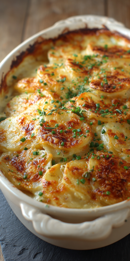 Make Ahead Holiday Scalloped Potatoes served warm with cozy spices