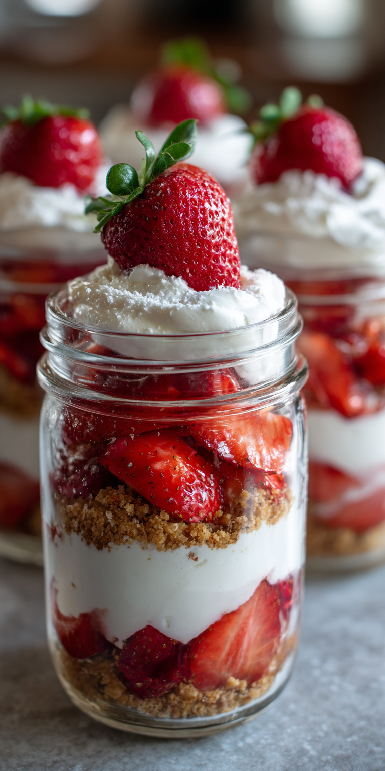 Mason Jar Strawberry Shortcake Parfaits Recipe