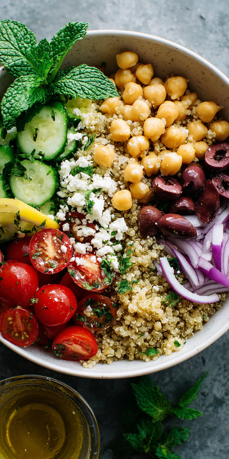 Mediterranean Quinoa Salad Healthy Lunch served warm with cozy spices