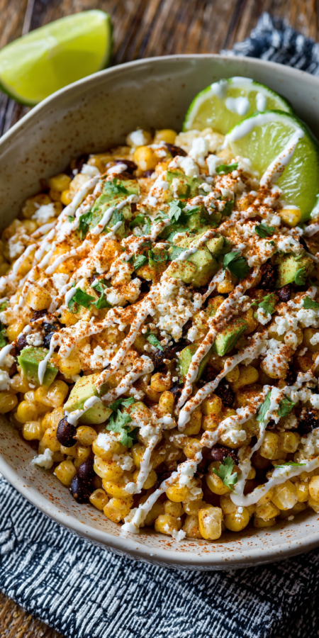 Mexican Street Corn Salad Bowl served warm with cozy spices