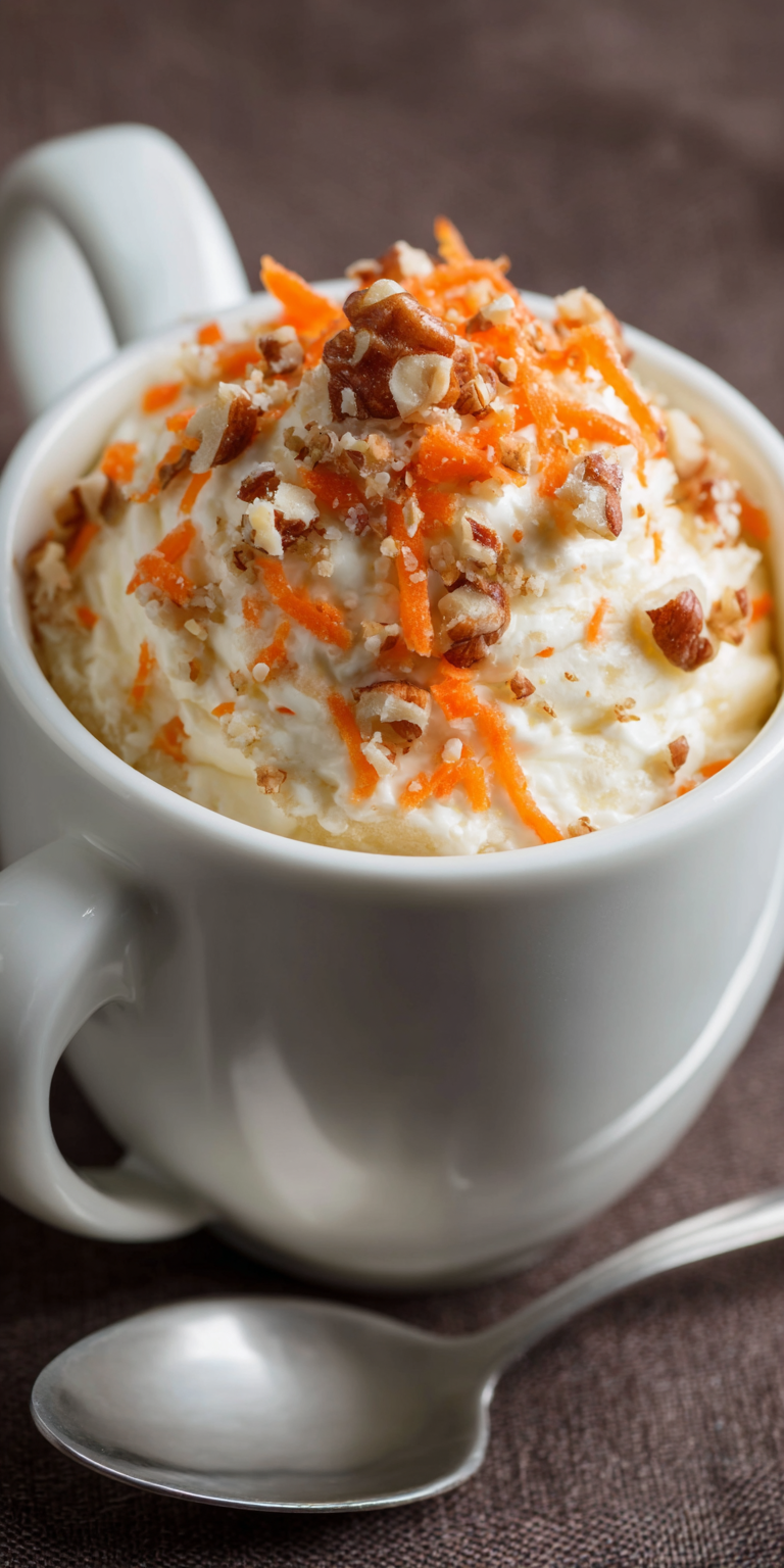 Mug Cake Carrot Cake Recipe for One served warm with cozy spices