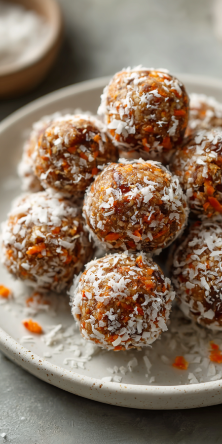 No Bake Carrot Cake Energy Balls served warm with cozy spices