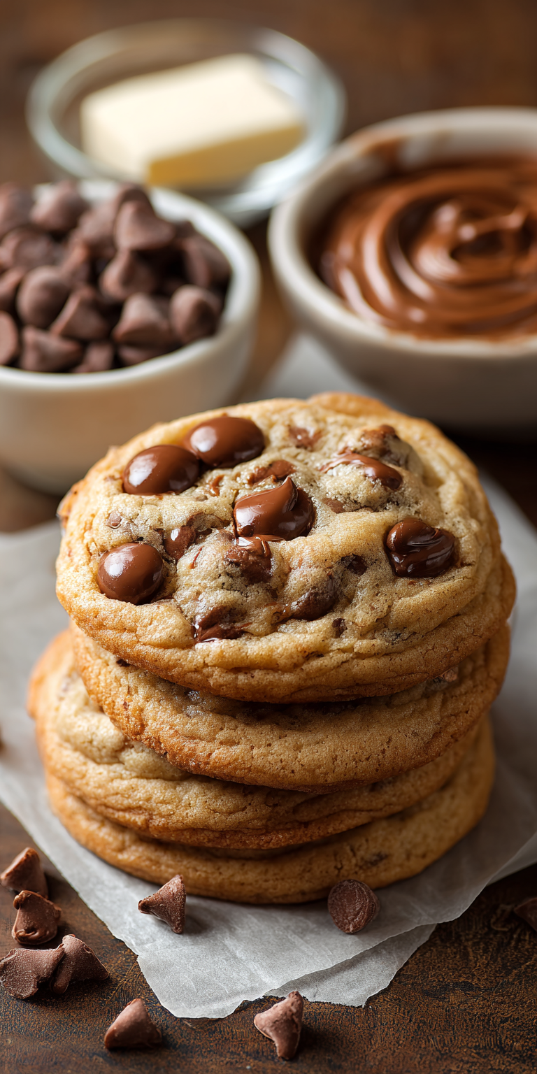 Nutella Stuffed Chocolate Chip Cookies served warm with cozy spices