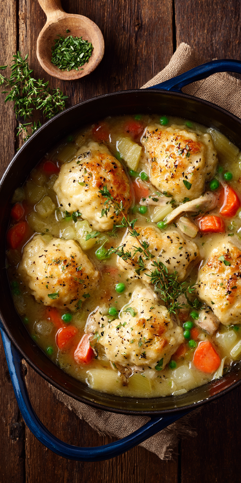 Old Fashioned Chicken And Dumplings served warm with cozy spices