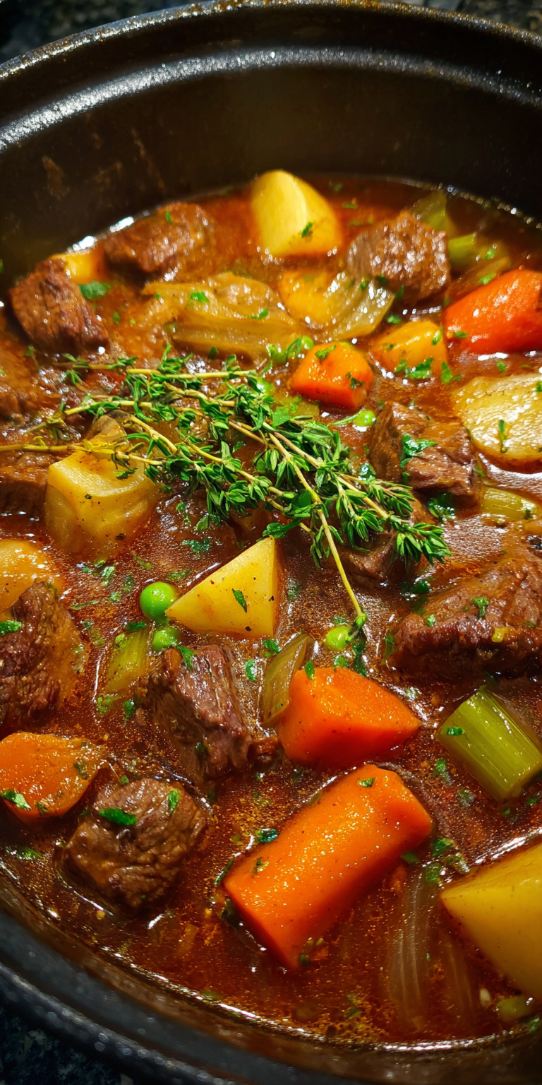 Old Fashioned Venison Stew without Wine served warm with cozy spices
