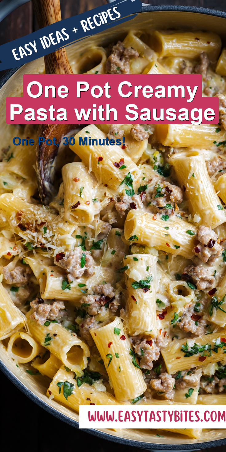 One Pot Creamy Pasta with Sausage served warm with cozy spices