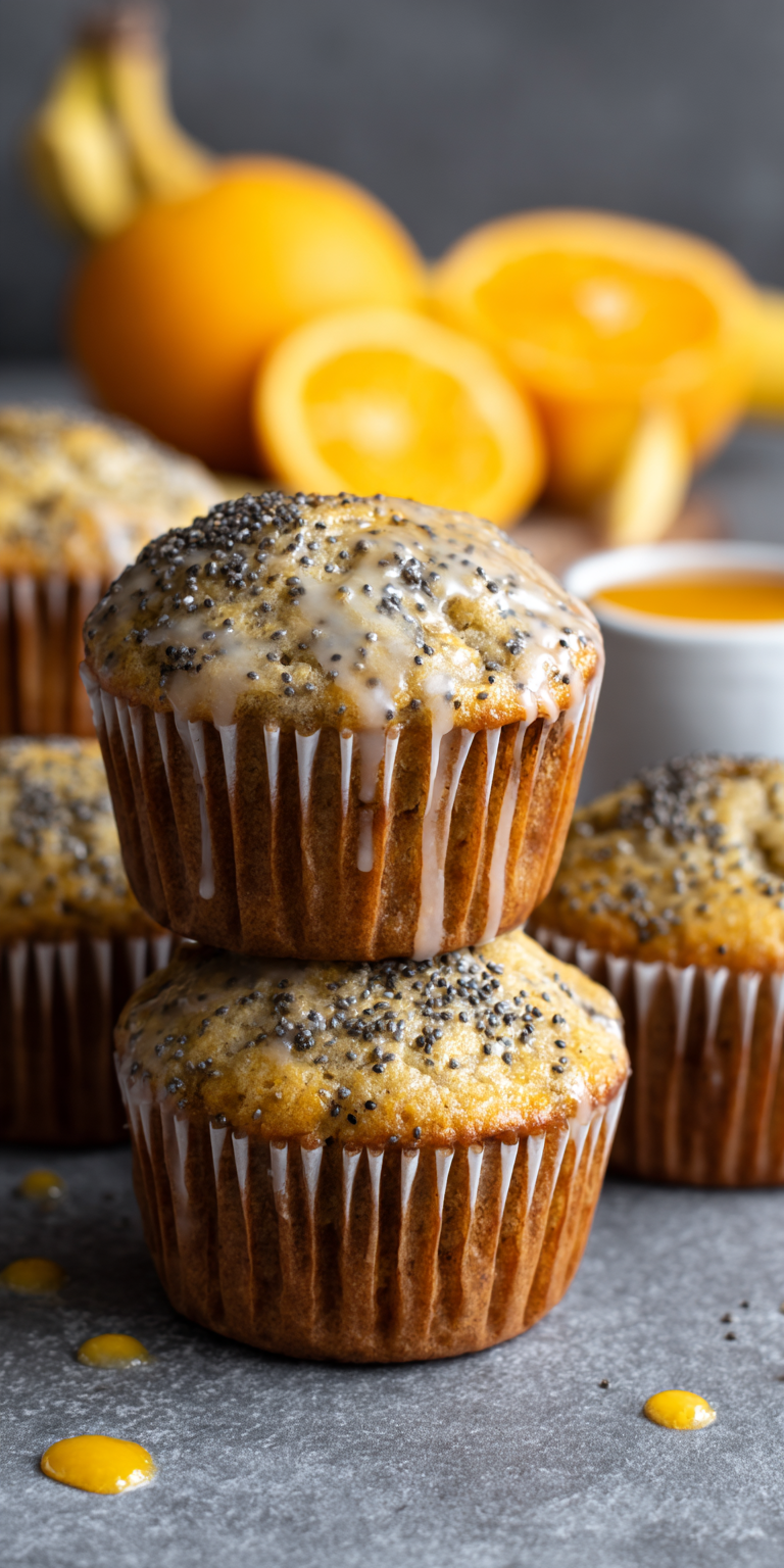 Orange Glazed Banana Poppy Seed Muffins served warm with cozy spices