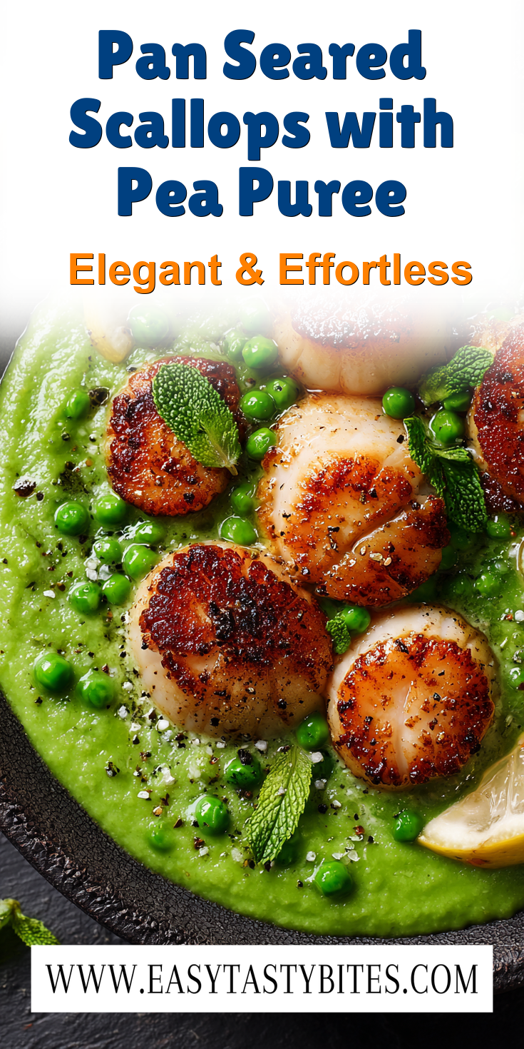 Pan Seared Scallops with Pea Puree served warm with cozy spices
