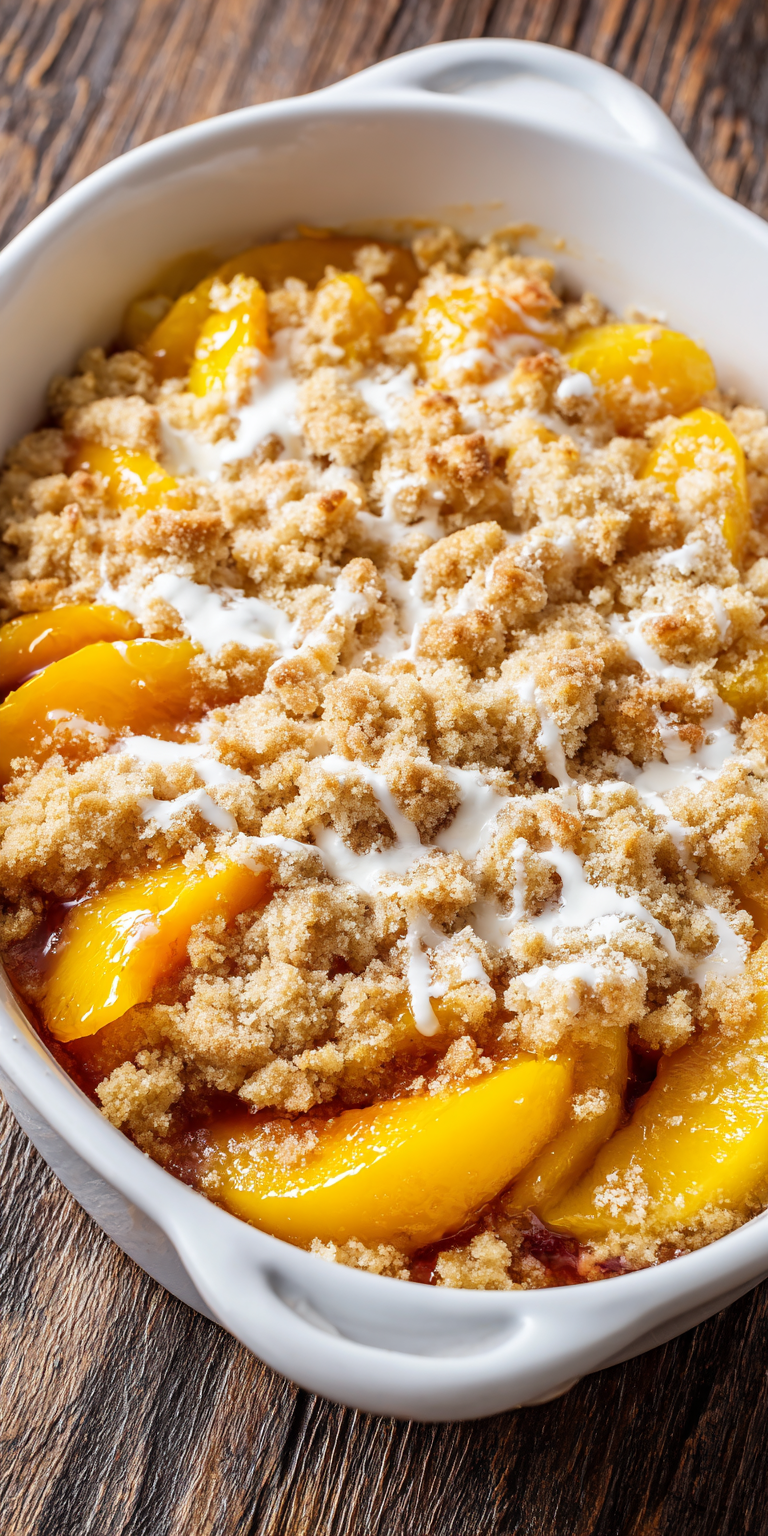 Peach Cobbler Dump Cake Dessert served warm with gentle spices and a cozy aroma