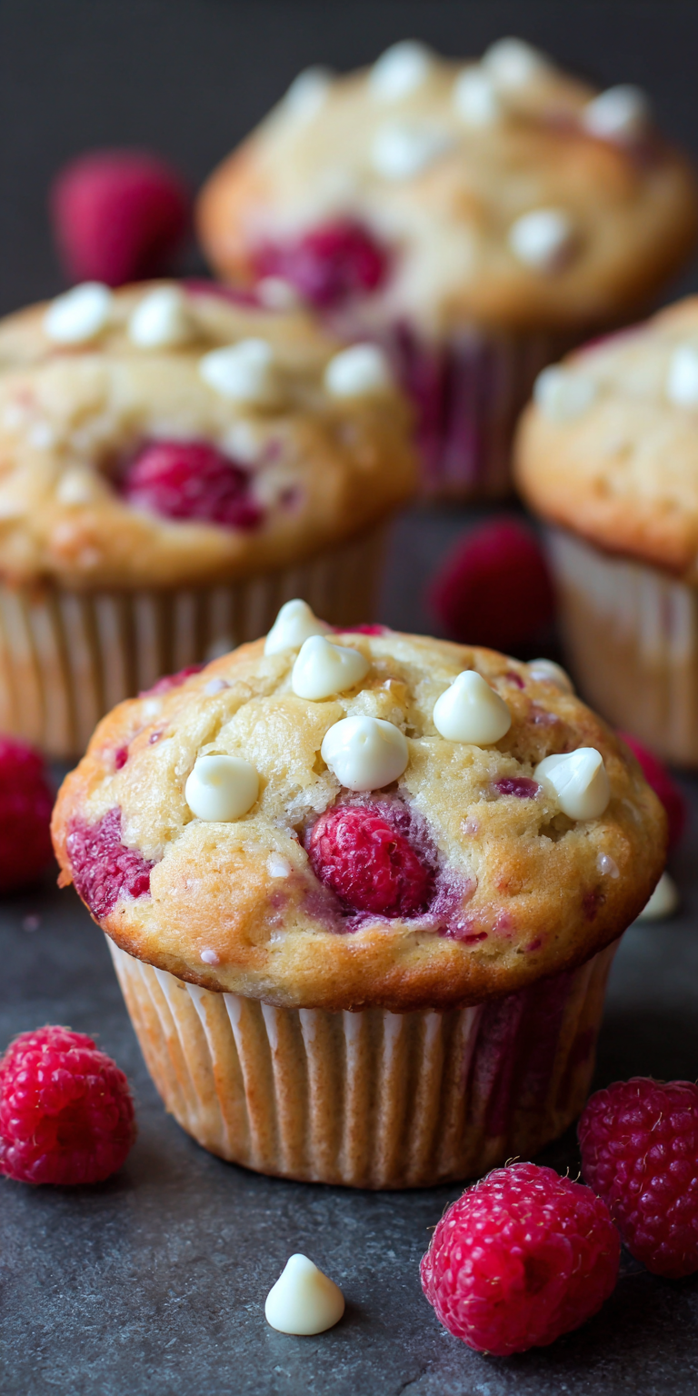 Raspberry White Chocolate Banana Muffins served warm with cozy spices
