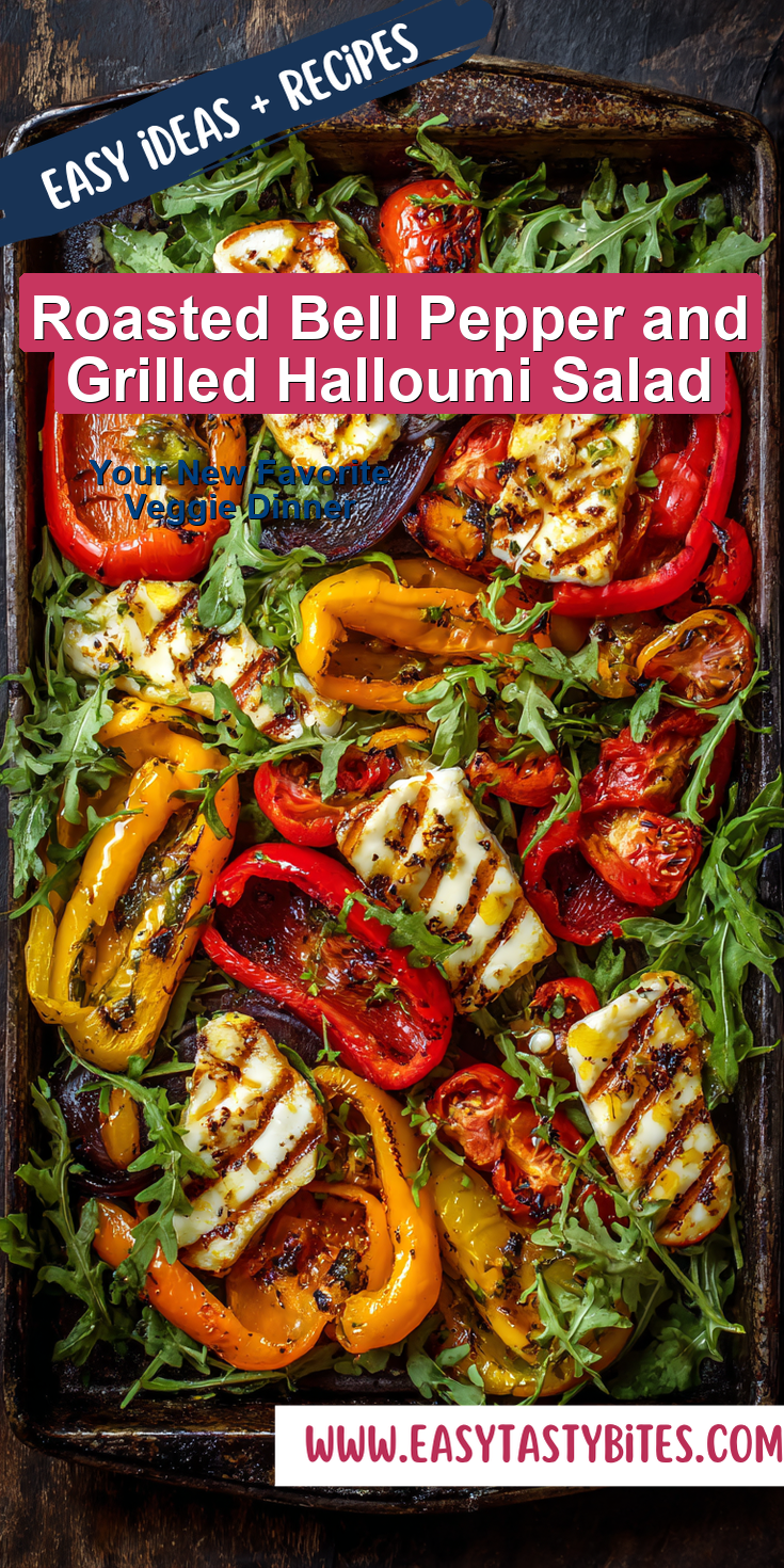 Roasted Bell Pepper and Grilled Halloumi Salad served warm with cozy spices