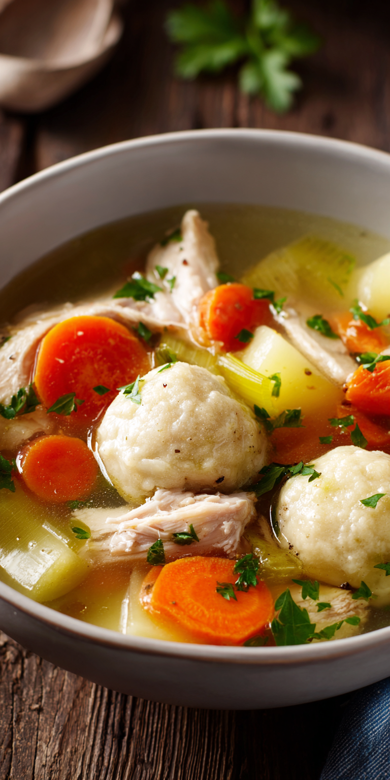Rolled Dumplings Chicken Soup served warm with cozy spices