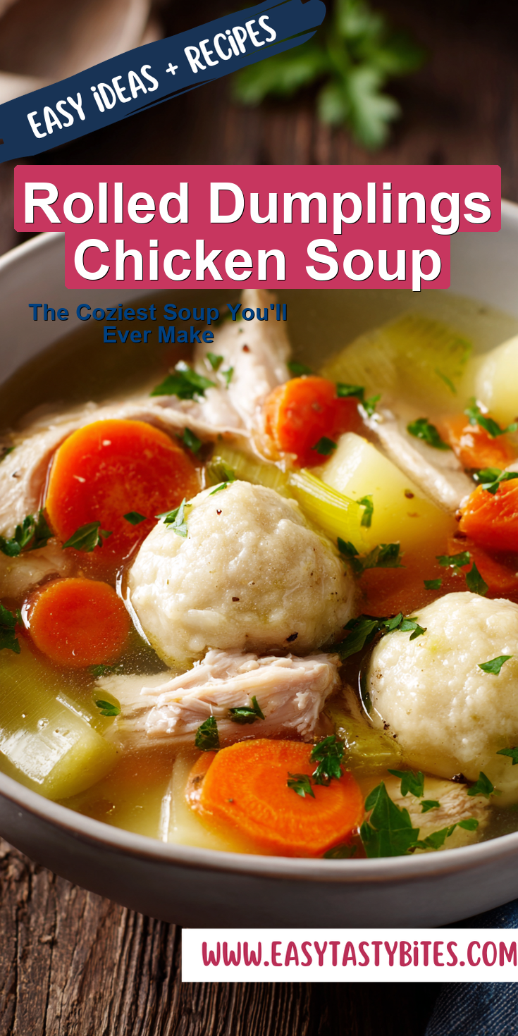 Rolled Dumplings Chicken Soup served warm with cozy spices