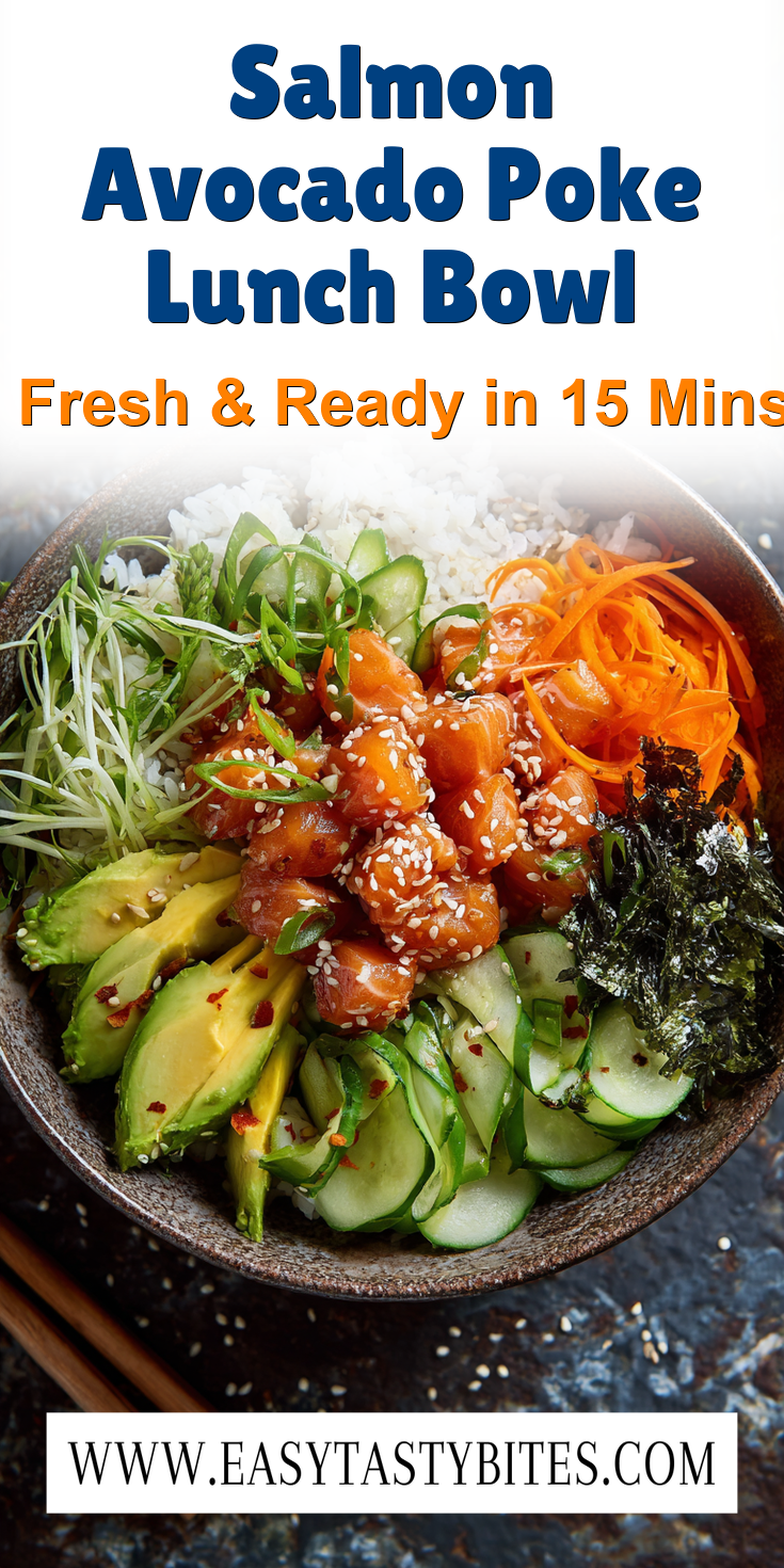 Salmon Avocado Poke Lunch Bowl served warm with cozy spices