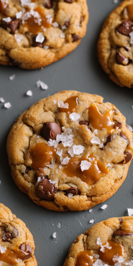 Salted Caramel Chocolate Chip Cookies served warm with cozy spices