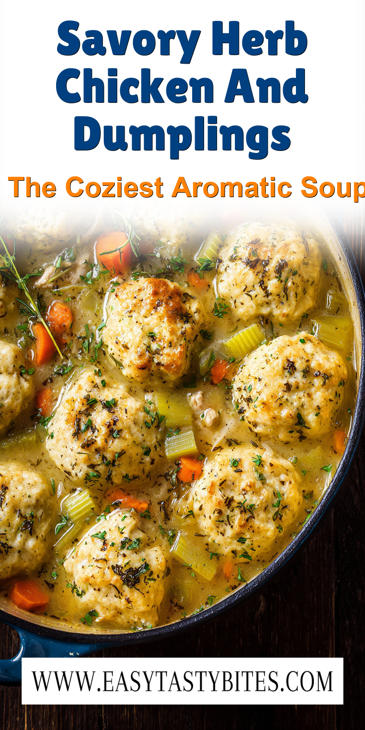 Savory Herb Chicken And Dumplings served warm with cozy spices