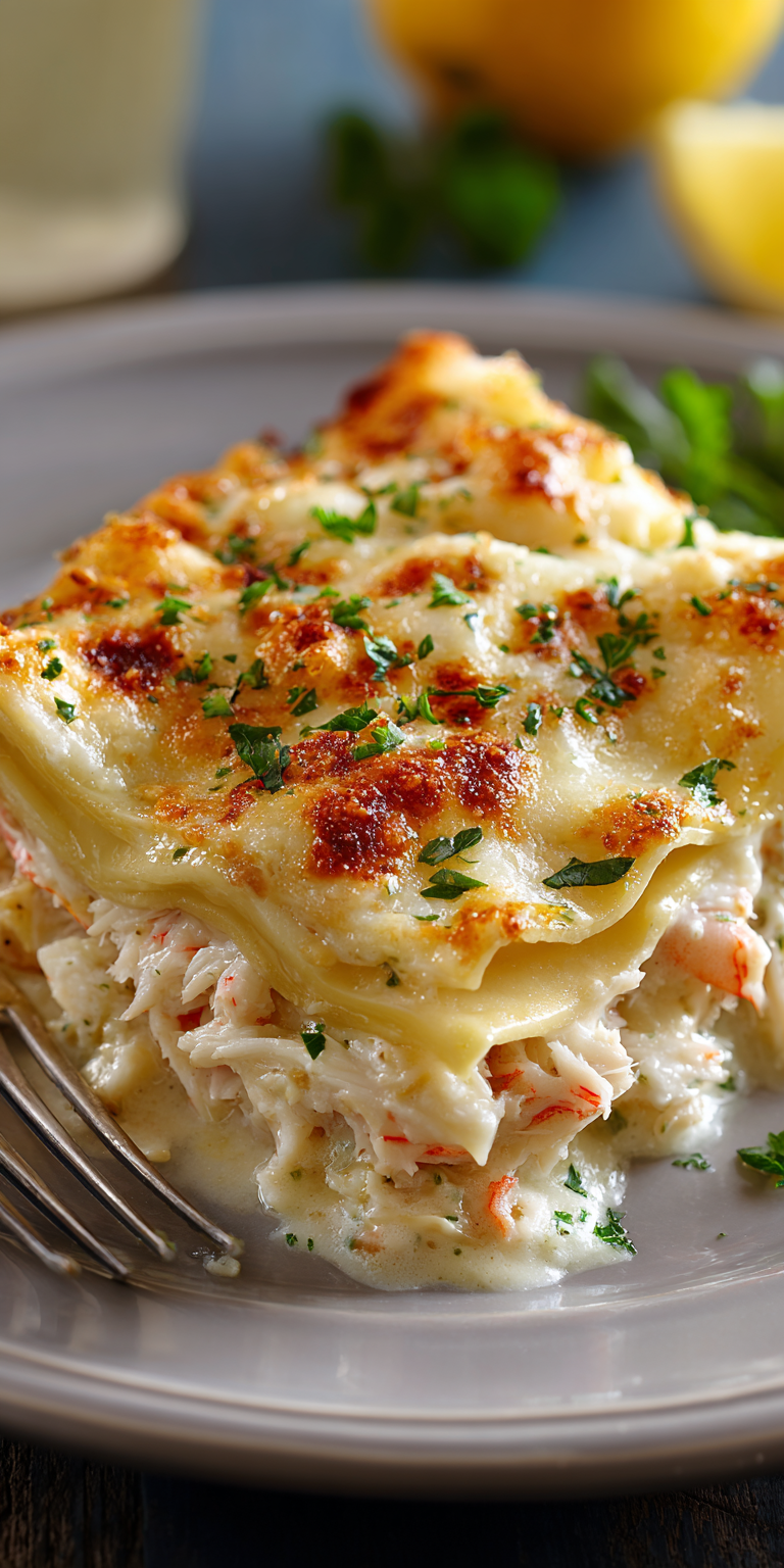 Seafood Lasagna with White Sauce served warm with cozy spices