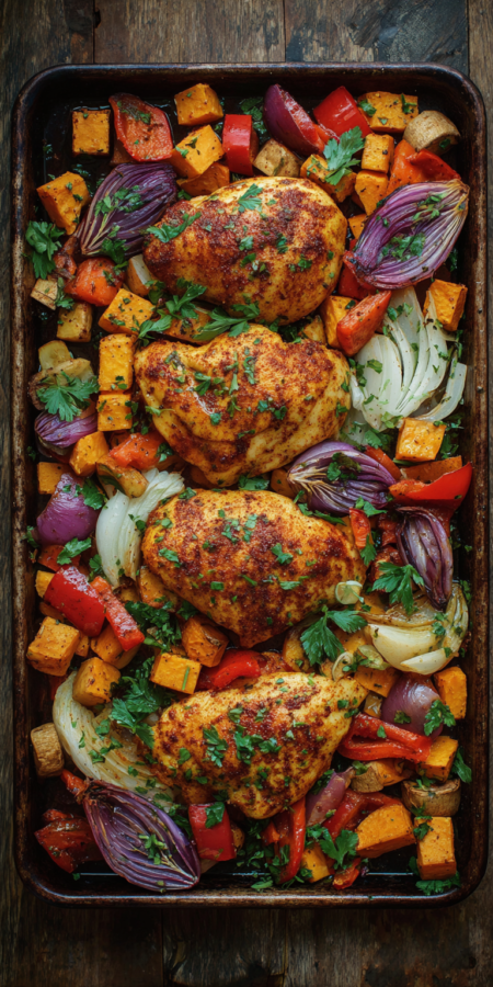 Sheet Pan Chicken and Veggies Dinner Ideas served warm with cozy spices