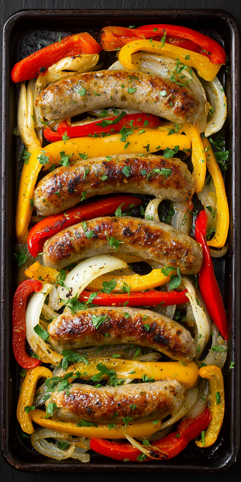 Sheet Pan Sausage and Peppers Simple Recipe served warm with cozy spices