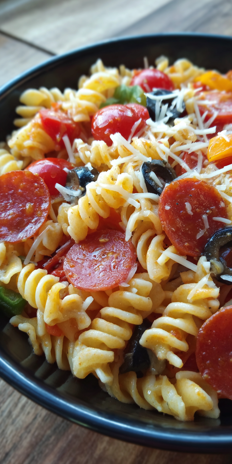 Shrimp and Avocado Easy Pasta Salad served warm with cozy spices