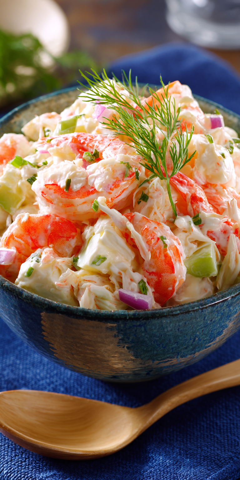 Shrimp and Crab Seafood Salad served warm with cozy spices