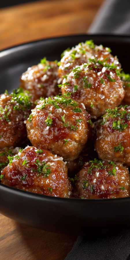Slow Cooker French Onion Meatballs served warm with cozy spices