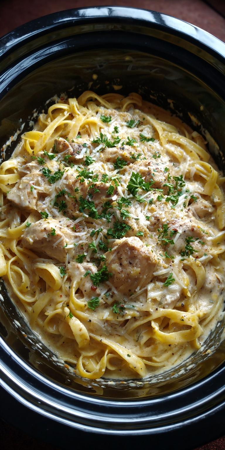Slow Cooker Olive Garden Chicken Pasta served warm with cozy spices