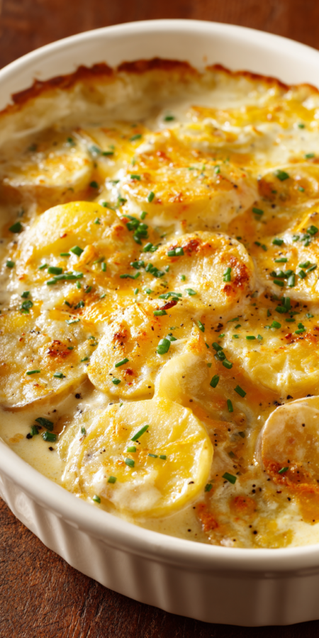 Slow Cooker Scalloped Potatoes Easy served warm with cozy spices