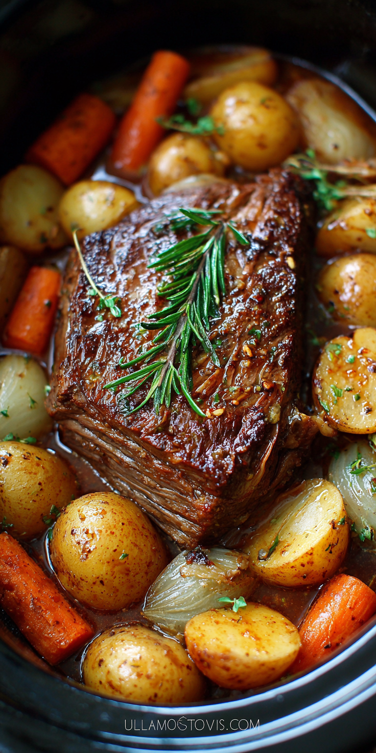 Slow Cooker Venison Roast with Vegetables served warm with cozy spices