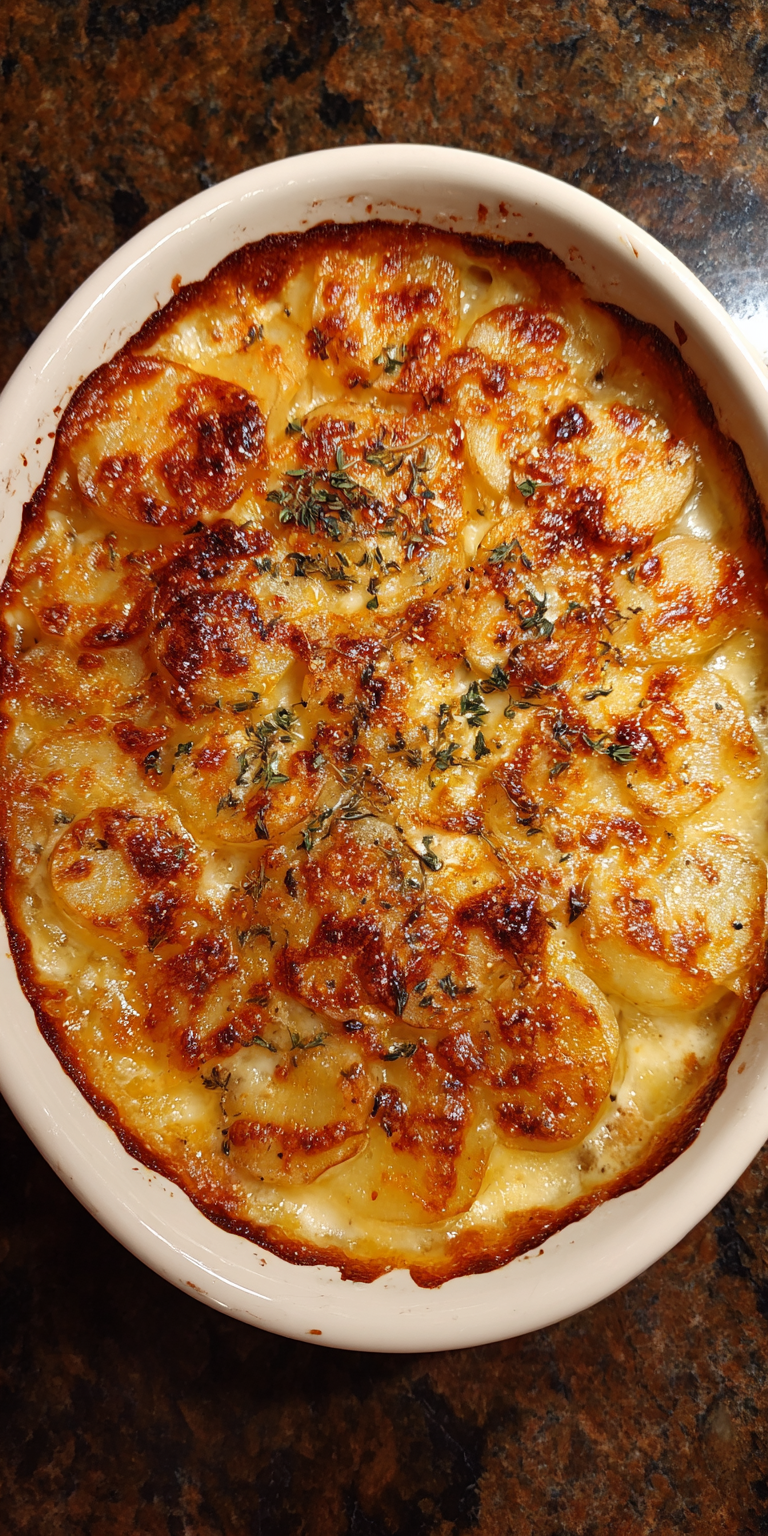 Smoked Gouda Scalloped Potatoes served warm with cozy spices