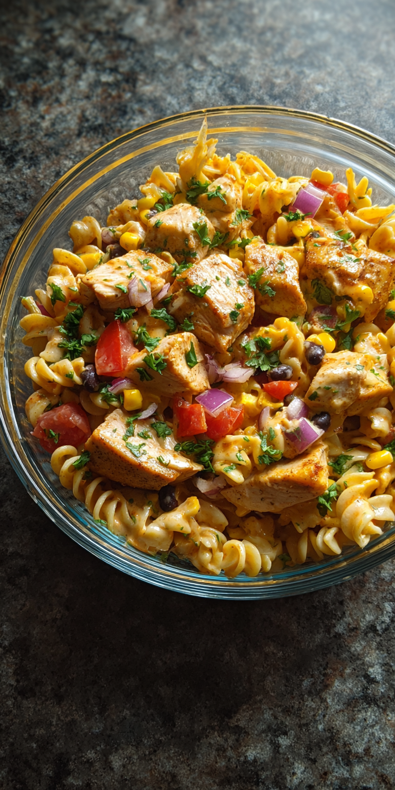 Southwest Chicken Pasta Salad Meal Prep served warm with cozy spices