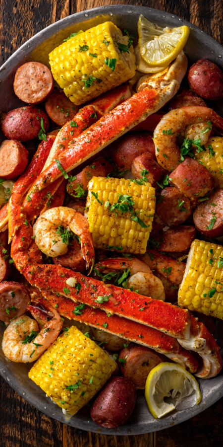 Spicy Crab Leg Seafood Boil served warm with cozy spices
