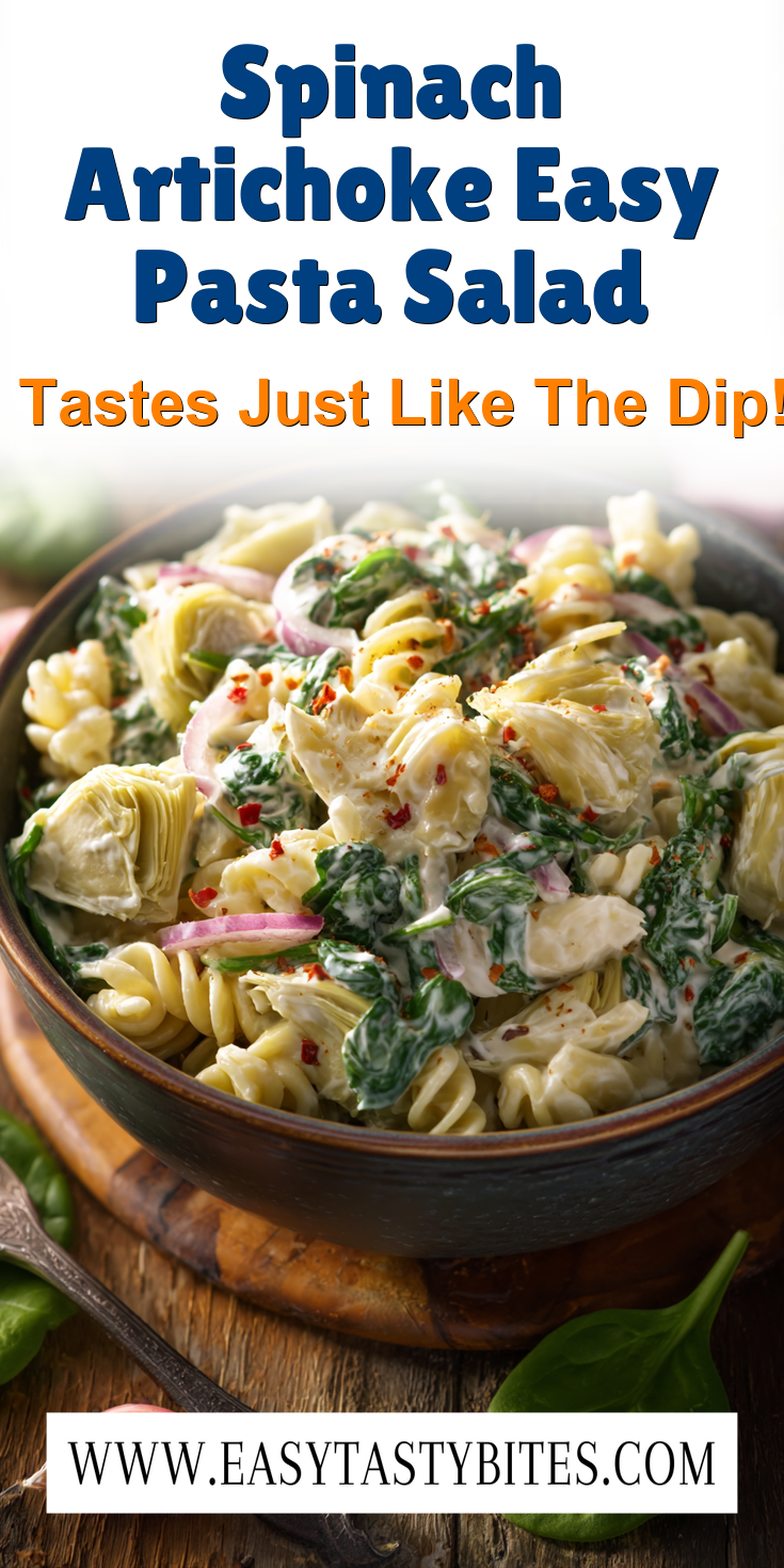Spinach Artichoke Easy Pasta Salad served warm with cozy spices