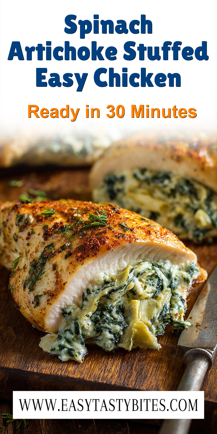 Spinach Artichoke Stuffed Easy Chicken served warm with cozy spices