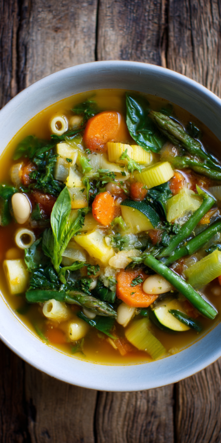 Spring Minestrone Soup served warm with cozy spices