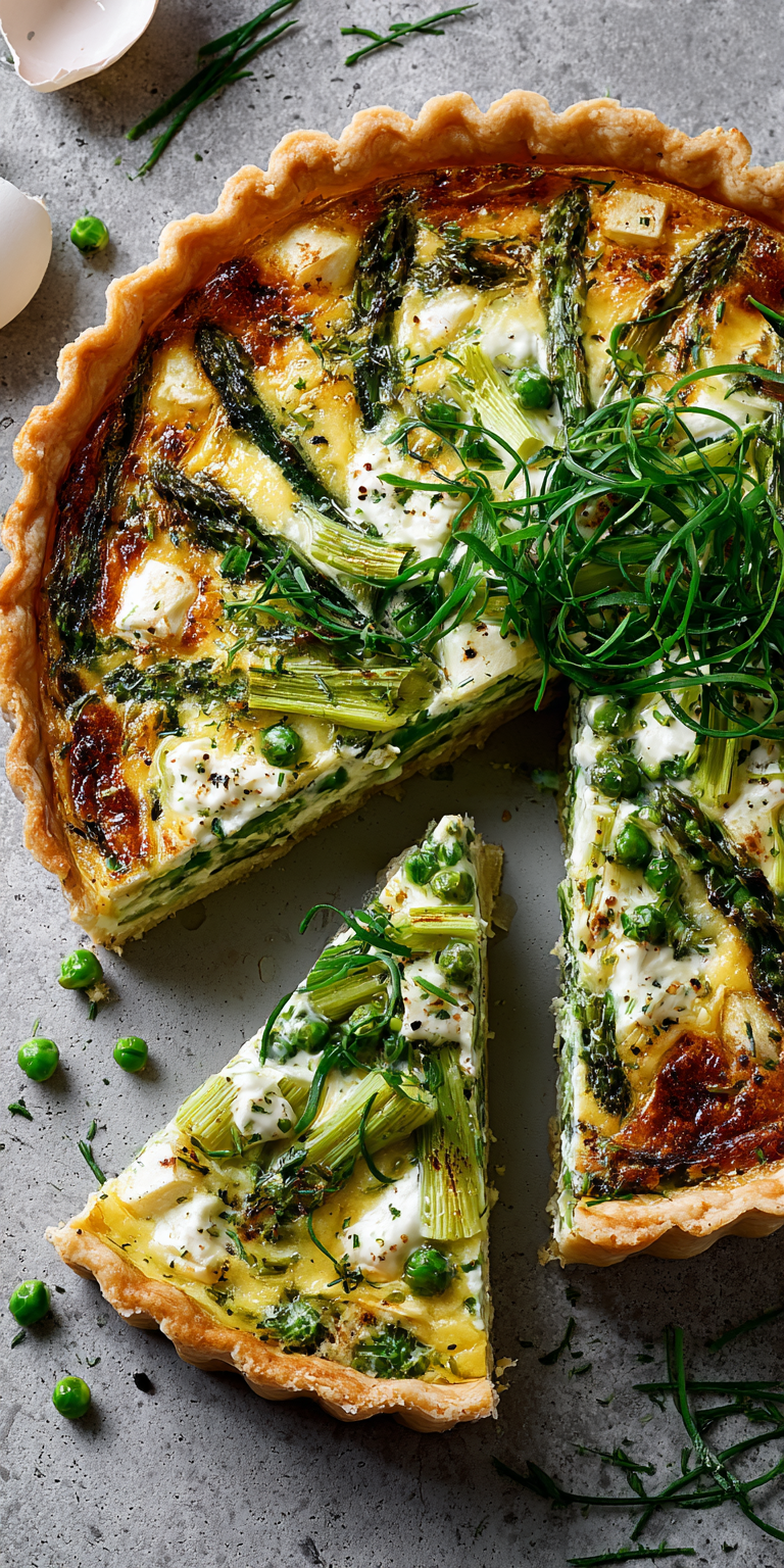 Spring Vegetable Quiche with Goat Cheese served warm with cozy spices
