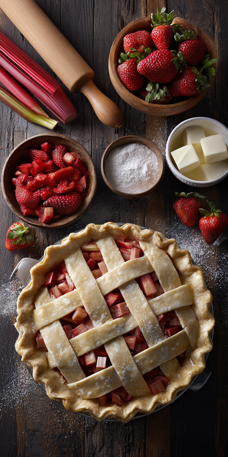 Strawberry Rhubarb Pie Lattice Crust served warm with cozy spices