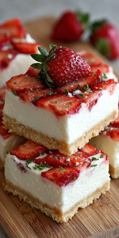Strawberry Shortcake Cheesecake Bars served warm with cozy spices