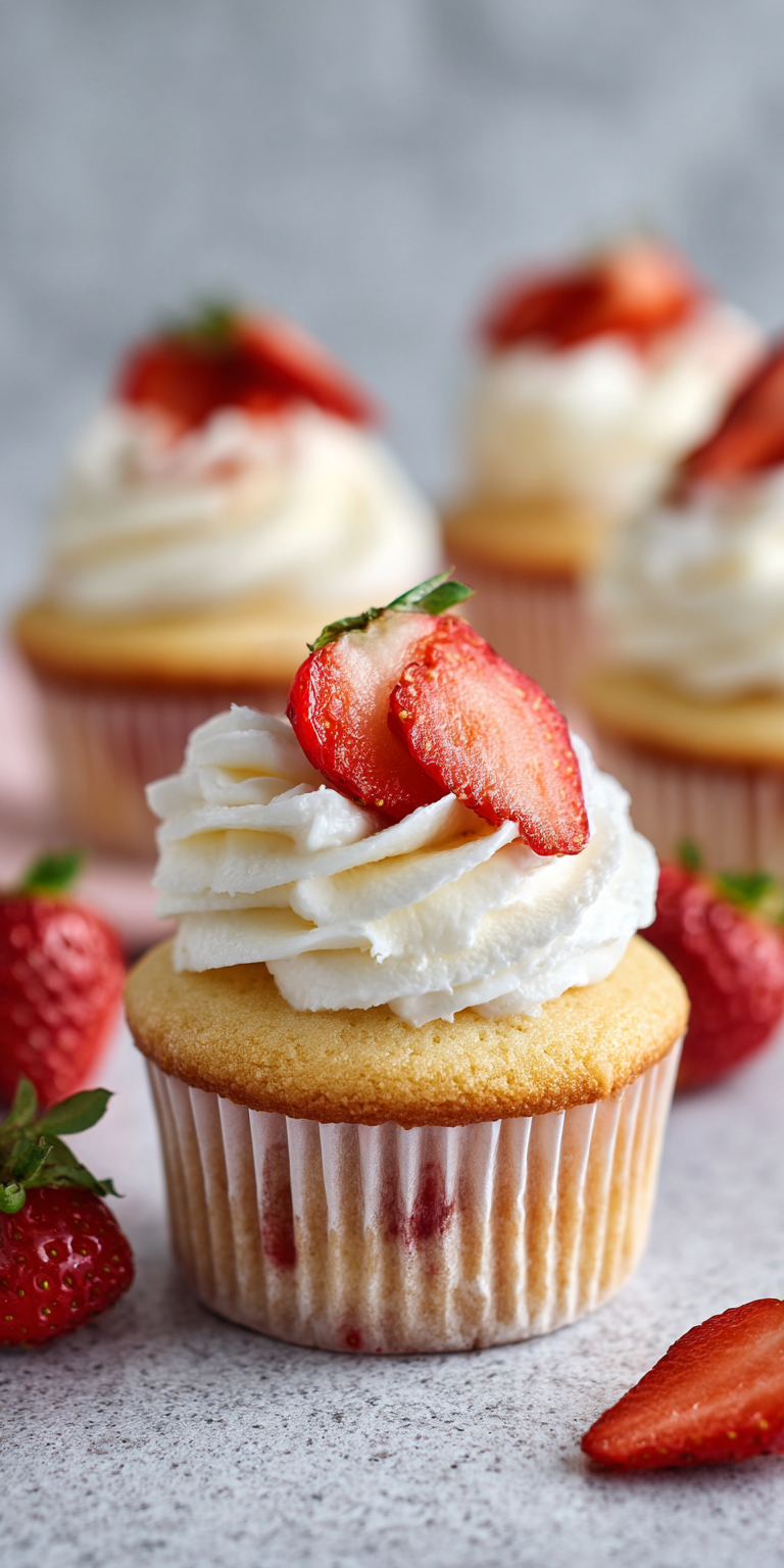 Strawberry Shortcake Cupcakes with Cream served warm with cozy spices
